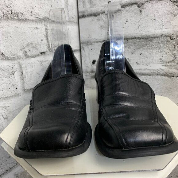 Vintage 90's Predictions Square Toe Black Leather Block Heel Loafer - Picture 3 of 10
